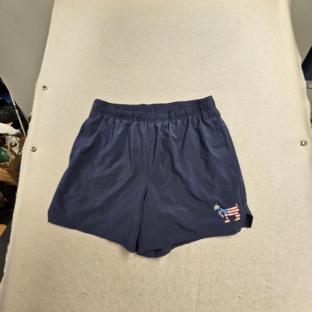 Goat USA Mens Athletic Shorts Navy Blue American Flag Patriotic Logo Large 5in